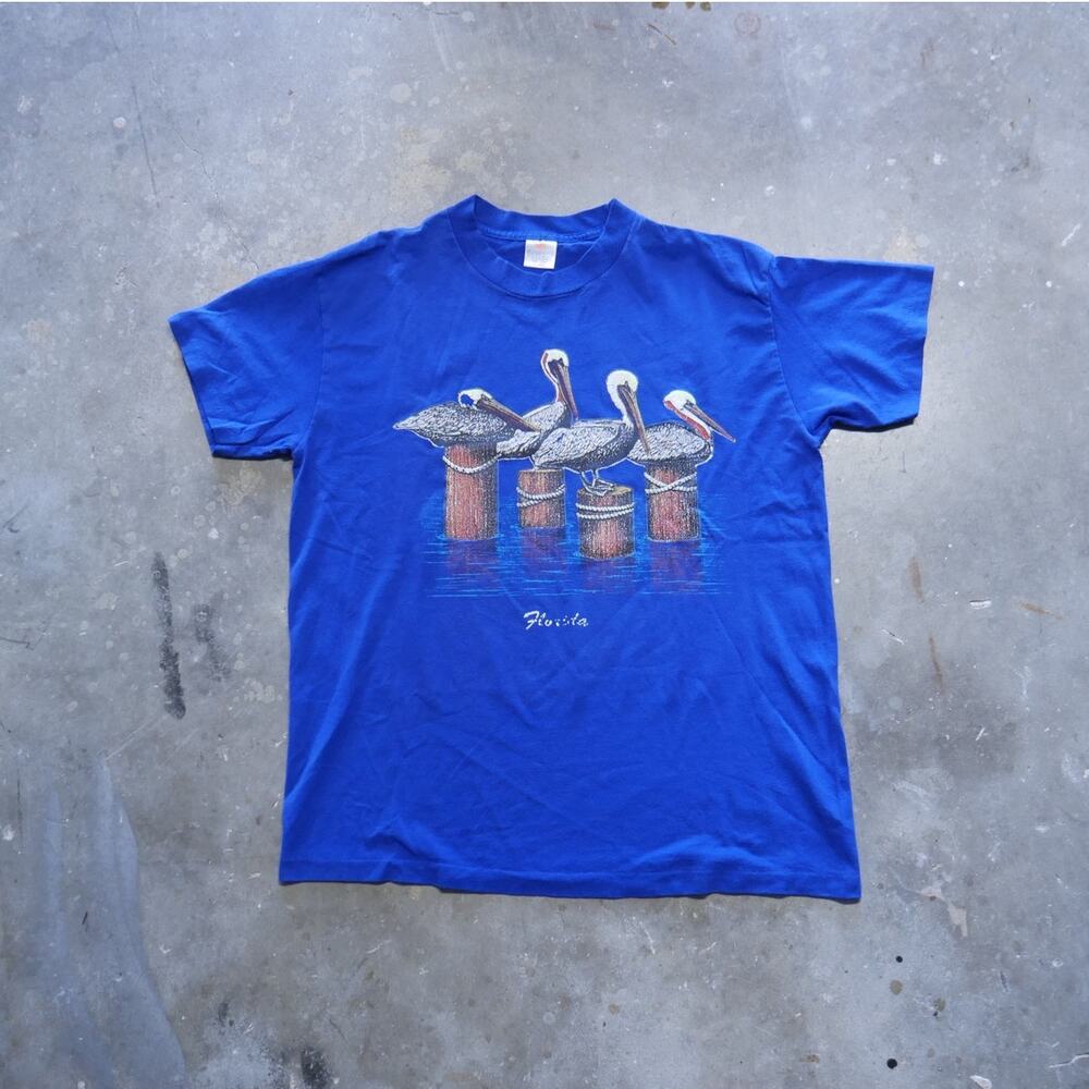 Vintage 90s Florida Pelican Wildlife Blue Single Stitch Made In USA Mens Size XL